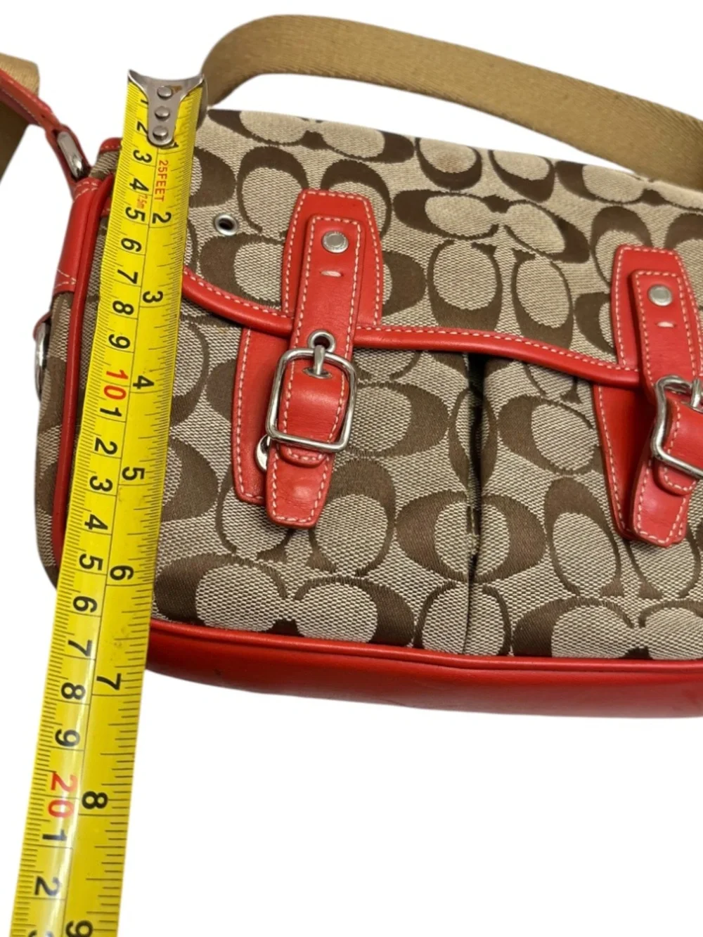 Coach 6849 vintage y2k signature brown khaki and orange field crossbody bag